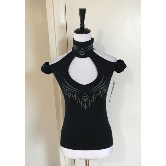 Vintage Lip Service Millennium Moon Cyber Goth Tribal Hatler Top Reflective XS - Picture 1 of 6